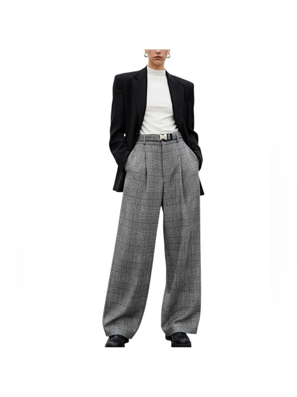 NWT UJOH Japanese Designer wool blend wide leg pleated glen plaid trousers 2